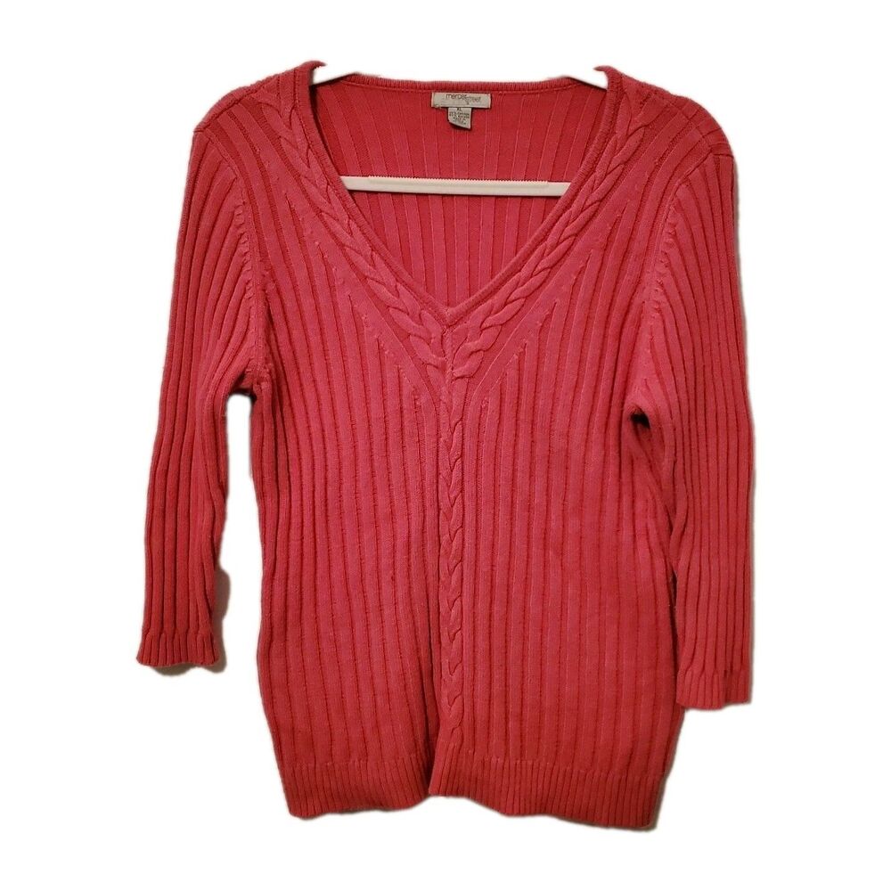 Mercer Street Studio Cotton Blend Cable Knit Sweater XL Preppy Academia Hot Pink